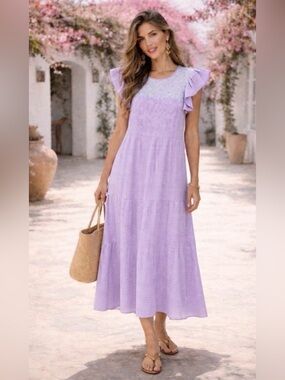j marie purple dress J.Marie J.Marie - The Ivy Midi Skirt Dress - Purple Print
